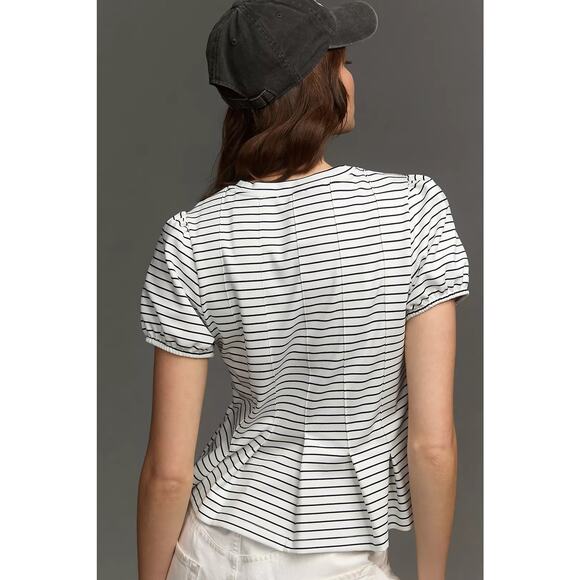 NWT Anthropologie Maeve Corset Peplum Top Striped Pleated Nautical Coastal XL - Picture 4 of 12